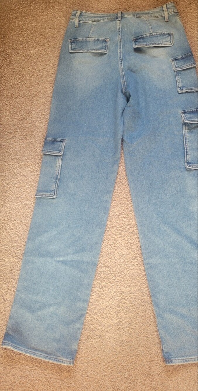Express Light Blue Straight Cargo Jeans - Picture 3 of 11